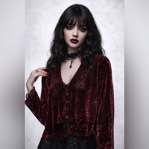 Jan Lindsay silk blend velvet burnout top size medium dark romantic gothic fairy